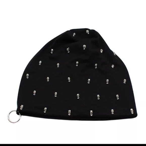 Black Punk goth skull beanie skull cap - Picture 4 of 6